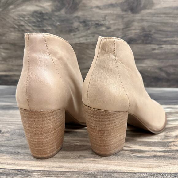 NIB Lucky Brand Joal 9M Leather Deep Notch Open Toe Pump Bootie Shootie Stone - Picture 6 of 12